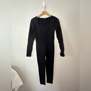 Women's Ribbed Black Jumpsuit/Catsuit Long sleeve size Large